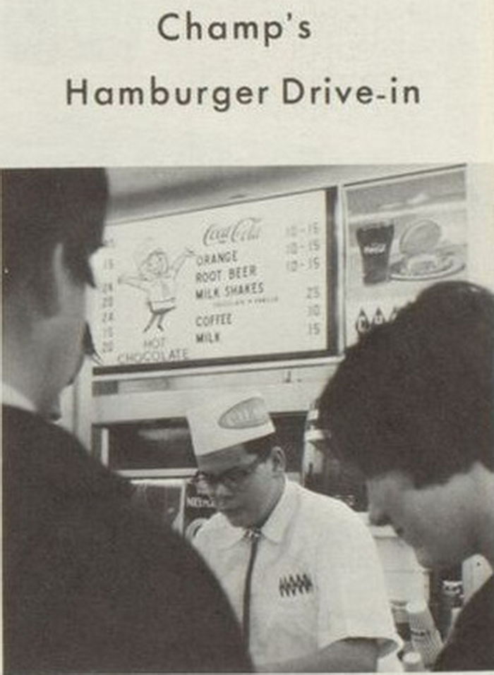 Champs Hamburgers - Vintage Yearbook Ad - 60S And 70S (newer photo)